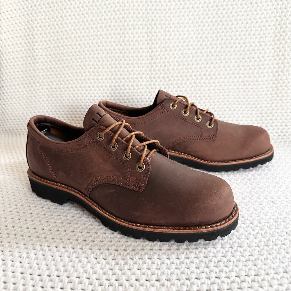 LL Bean Men NIB Dark Cocoa Bucksport Plain Toe Lace Up Shoes Vibram 9.5